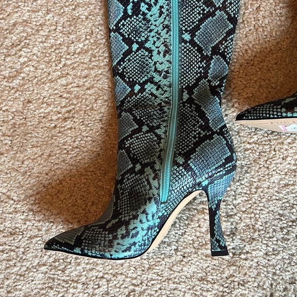 Gianni Bini lennoxe teal green zip up heel boots snake print reptile size 6.5 - Picture 7 of 10